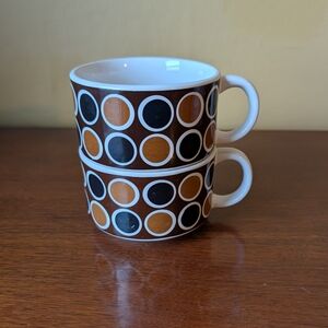 Vintage Royal Crown Soup Mugs Circles In Browns Set Of 2